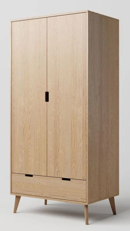 96 cm breiter Kleiderschrank mit 2 Türen | Farbe: Natur Abbildung