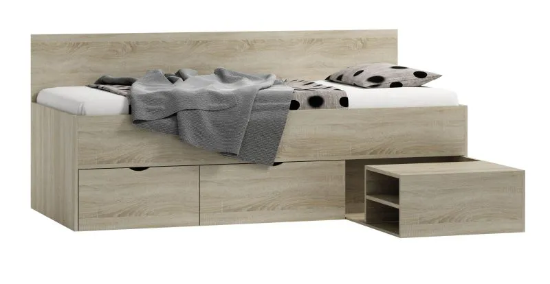 Kinderbett mit 2 Schubladen und 3 Fächern, Jugendbett, Liegefläche 90 x 200 cm, inkl. Lattenrost, in Eiche Sonoma, Gästebett, viel Stauraum