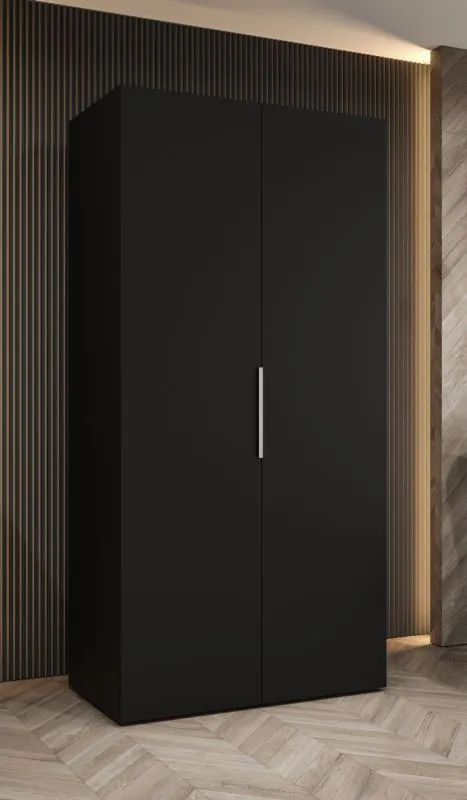Kleiderschrank / Drehtürenschrank Korab 07, Farbe: Schwarz, eine Kleiderstange, 1 Meter breit, Griffe: Kaschmir, ein Fach, Soft-Close-Funktion
