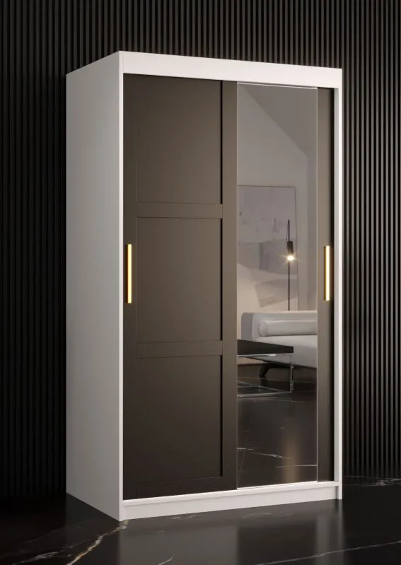 Kleiderschrank mit modernen Design Liskamm 26, Farbe: Weiß matt / Schwarz matt - Abmessungen: 200 x 100 x 62 cm (H x B x T), mit genügend Stauraum