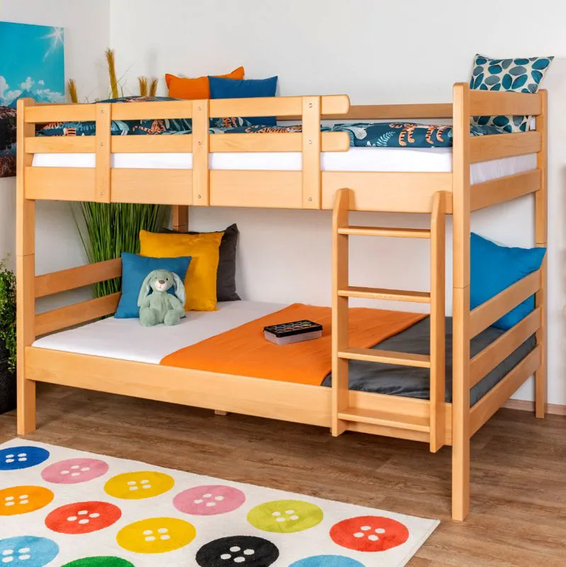 Stockbett für Kinder 120 x 190 cm | Massivholz: Buche | Natur Lackiert | umbaubar in 2 Einzelbetten | inkl. Rollroste Abbildung