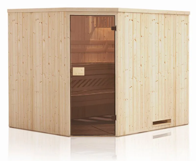 Elementsauna Tirari 68 mm mit Dachkranz - Außenmaße (B x T x H): 194 x 194 x 199 cm