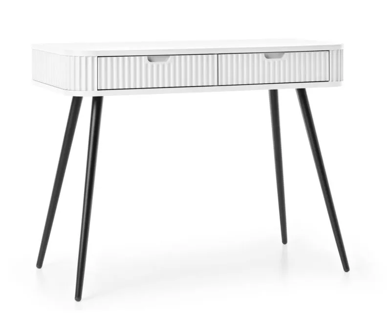 Weißer Schminktisch Makreb 19 mit 2 Schubladen, 80 x 103 x 49 cm, Beine aus Metall in Schwarz, Konsolentisch, Schlafzimmer, Ankleidezimmer, Soft Close