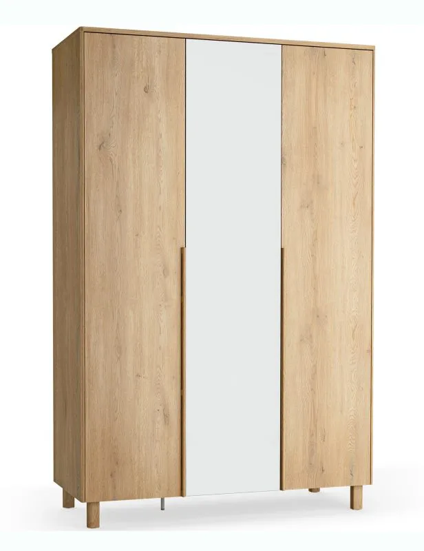 Kleiderschrank | 1 Spiegeltür | Farbe: Eiche | Soft-Close Funktion | 153 x 60 x 235 cm | 3 Schubladen | 1 Kleiderstange | integrierte LED-Beleuchtung