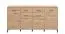 Langes Sideboard mit vier Türen Sabas 13, Farbe: Eiche Artisan, zwei Schubladen, acht Fächer, Maße: 90 x 182,5 x 40 cm, Griffe & Beine: Schwarz