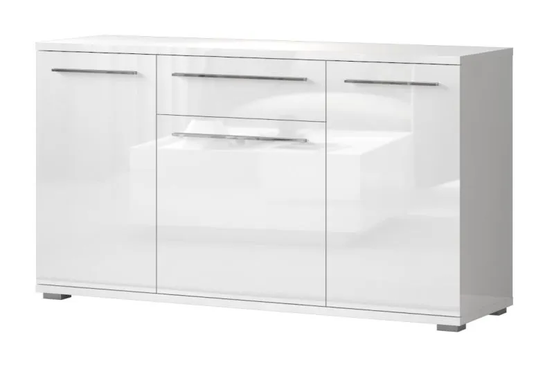 Kommode Garim 1, Farbe: Weiß Hochglanz - 85 x 150 x 45 cm (H x B x T)