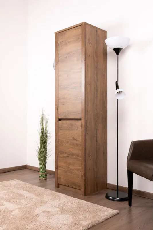 Drehtürenschrank / Kleiderschrank Selun 06, Farbe: Eiche Dunkelbraun - Abmessungen: 196 x 50 x 43 cm (H x B x T)