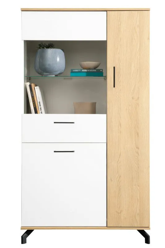 Vitrine Riemst 05, Farbe: Eiche / Weiß - Abmessungen: 164 x 90 x 40 cm (H x B x T)