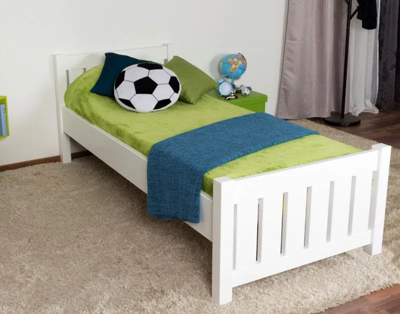 Kinderbett 80 x 200 cm | Massivholz: Buche | Weiß Lackiert Abbildung