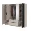 Kleiderschrank mit Spiegel Leeds 34, Kaschmir mit schwarzen Lamellen, 200 x 206 x 51 cm, 4 Türen, 2 Schubladen, 1 Kleiderstange, 10 Fächer