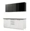 Elegante Küchenzeile / Küchenblock Plina 01, Farbe: Weiß / Schwarz / Schwarz Matt, zwei Schubladen, ABS-Kanten, 200 cm breit, ein Hängeschrank mit Glastüren