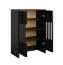 Kommode | Lamellen Front | Farbe: Schwarz | 2 Drehtüren | offene Kommode | 4 Fächer | Maße: 60 x 34 x 87 cm | für den Vorraum oder Wohnzimmer