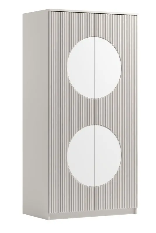 Kleiderschrank mit 2 Drehtüren, 6 Fächern und 1 Kleiderstange, 200 x 101 x 60 cm, mit runden Spiegeln, Vorzimmerschrank, in Kaschmir, Soft Close und Push-to-open System