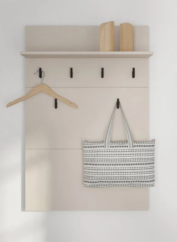 Garderobe | 6 Haken | Farbe: Kaschmir | ABS-Kanten | 1 Ablagefläche | Maße: 77 x 19,5 x 115 cm | Haken: Schwarz | für den Eingangsbereich