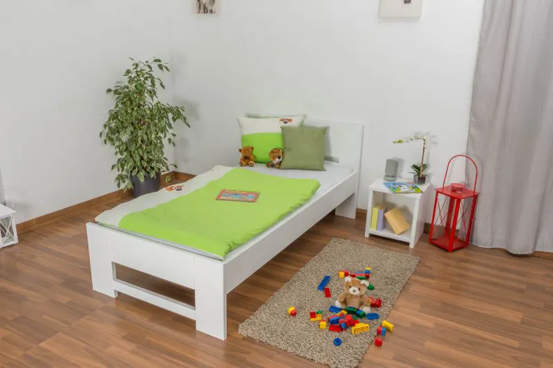 Kinderbett / Jugendbett Buche massiv Vollholz weiß lackiert 111, inkl. Lattenrost - Abmessung 90 x 200 cm