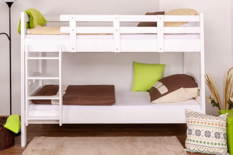 Etagenbett für Erwachsene "Easy Premium Line" K19/n, Kopf- und Fußteil mit Löchern, Buche Vollholz massiv Weiß - 90 x 200 cm (B x L), teilbar