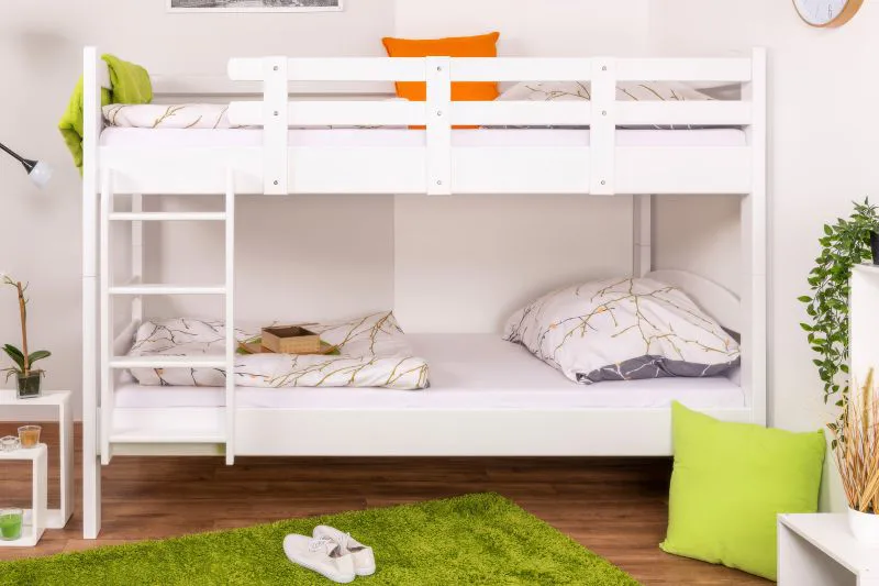 Etagenbett für Erwachsene "Easy Premium Line" K17/n, Buche Vollholz massiv weiß lackiert - Liegefläche: 90 x 200 cm (B x L), teilbar
