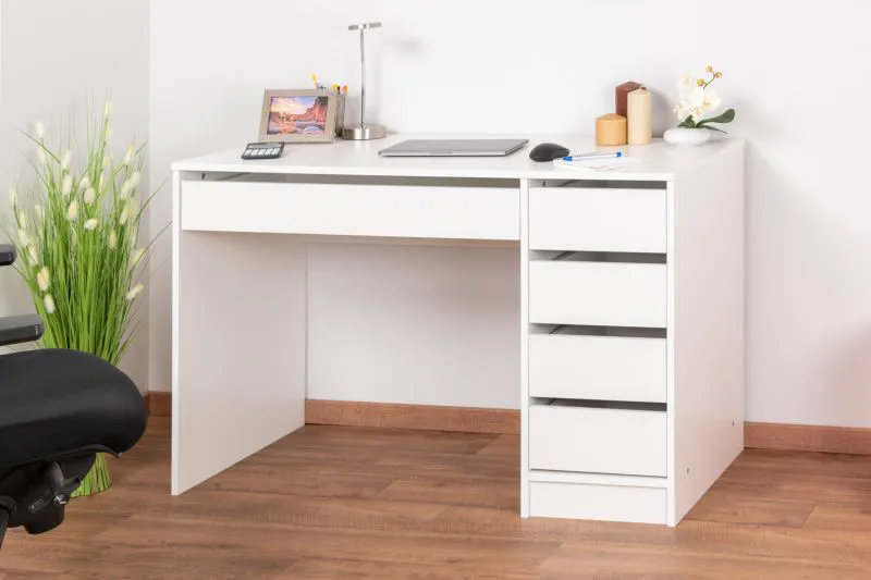 Schreibtisch Beja 01, Farbe: Weiß - 75 x 120 x 55 cm (H x B x T)
