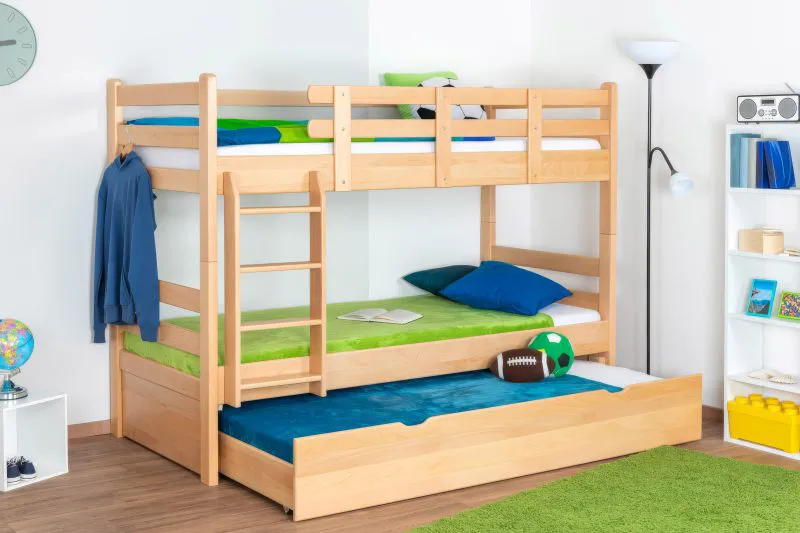 Etagenbett / Stockbett "Easy Premium Line" K20/h inkl. Liegeplatz und 2 Abdeckblenden, Kopf- und Fußteil gerade, Buche Vollholz massiv Natur - Liegefläche: 90 x 200 cm (B x L), teilbar