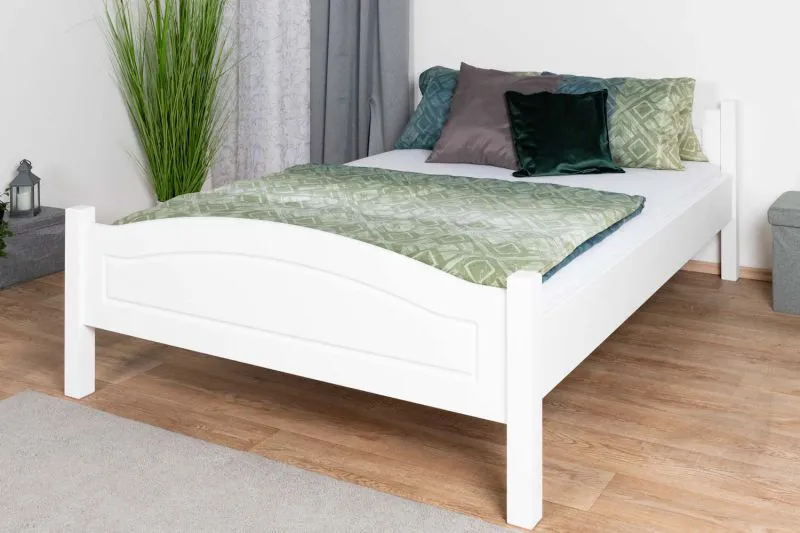 Weißes Doppelbett Kiefer Vollholz 112, elegantes Gästebett, inkl. Lattenrost, Matratzenmaße 160 x 200 cm, einfache Montage, robust und stabil