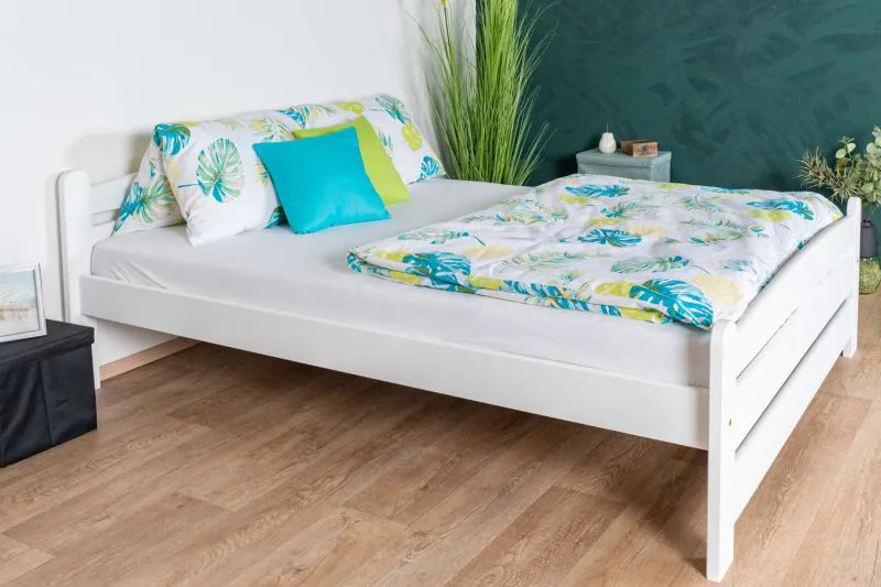 Doppelbett in Weiß Buche Massivholz 118, elegantes Gästebett inkl. Lattenrost, Liegefläche 160 x 200 cm, einfache und rasche Montage, modern