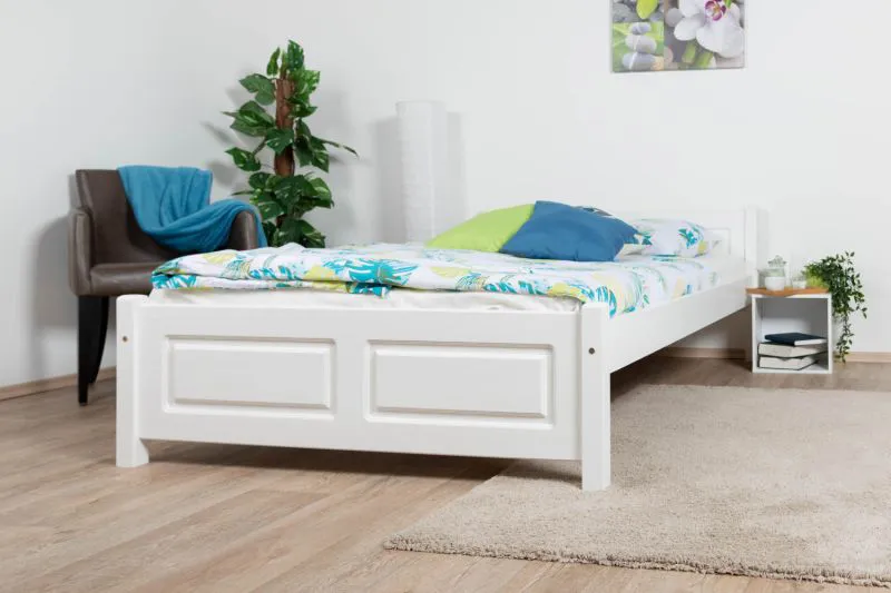 Einzelbett / Gästebett Kiefer massiv Vollholz weiß lackiert 78, inkl. Lattenrost - Abmessung 120 x 200 cm