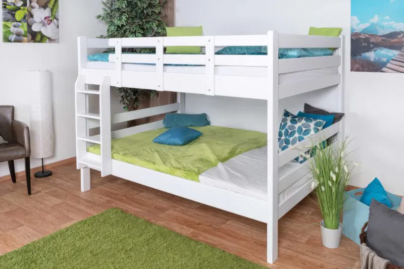 Etagenbett / Stockbett SET mit Matratzen K24/2 | 140 x 200 cm | inkl. Bonell Federkern | Kopf- und Fußteil gerade | Buche massiv weiß lackiert | teilbar
