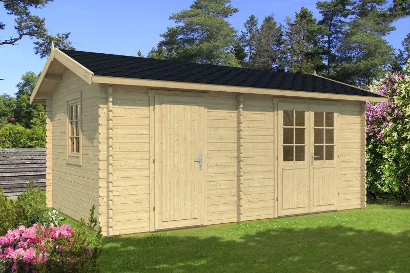 Steiner Shopping Gartenhaus Stileck inkl. Fußboden - 40 mm Blockbohlenhaus, Grundfläche: 14,8 m², Satteldach