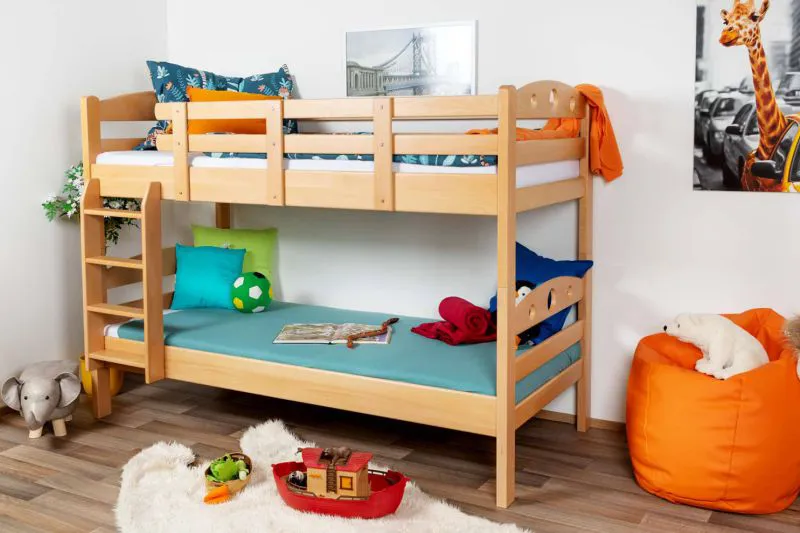 Massivholz Stockbett für Kinder und Jugendliche | Matratzenmaß: 90 x 190 cm | Natur Lackiert | umbaubar in 2 Einzelbetten | Premium-Qualität | inkl. Rollroste Abbildung