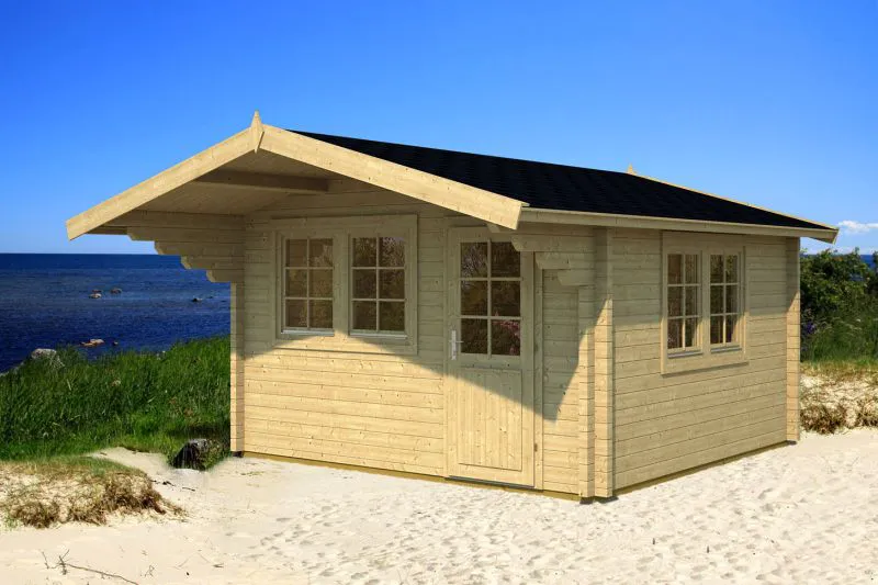 Holz-Gartenhaus 5,3 x 4,26 Meter (inkl. Dach) | 2 Fenster | 70 mm Blockbohlen |natur unbehandelt | Satteldach | inkl. Fußboden | aus nordischer Fichte Abbildung
