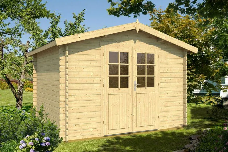 Gartenhaus 2,9 x 3,2 Meter (inkl. Dach) | Natur | Satteldach | 28 mm Blockbohlen Abbildung