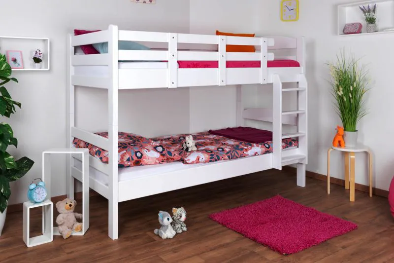 Massivholz Etagenbett für Kinder und Jugendliche | Matratzenmaß: 90 x 190 cm | Weiß Lackiert | umbaubar in 2 Einzelbetten | Premium-Qualität | inkl. Rollroste Abbildung
