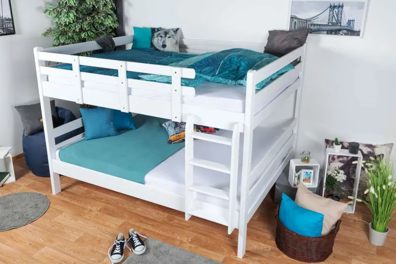 Kinderetagenbett umbaubar 160 x 200 cm | Massivholz: Buche | Weiß Lackiert | umbaubar in 2 Einzelbetten | Premium-Qualität | inkl. Rollroste Abbildung