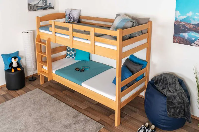 Massivholz Etagenbett für Kinder und Jugendliche | Matratzenmaß: 90 x 200 cm | Natur Lackiert | umbaubar in 2 Einzelbetten | Premium-Qualität | inkl. Rollroste Abbildung