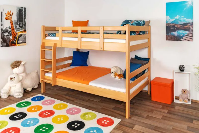 Massivholz Etagenbett für Kinder und Jugendliche | Matratzenmaß: 120 x 200 cm | Natur Lackiert | umbaubar in 2 Einzelbetten | Premium-Qualität | inkl. Rollroste Abbildung