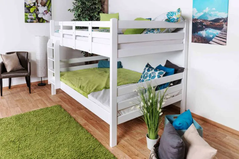 Massivholz Stockbett für Kinder und Jugendliche | Matratzenmaß: 140 x 200 cm | Weiß Lackiert | umbaubar in 2 Einzelbetten | Premium-Qualität | inkl. Rollroste Abbildung
