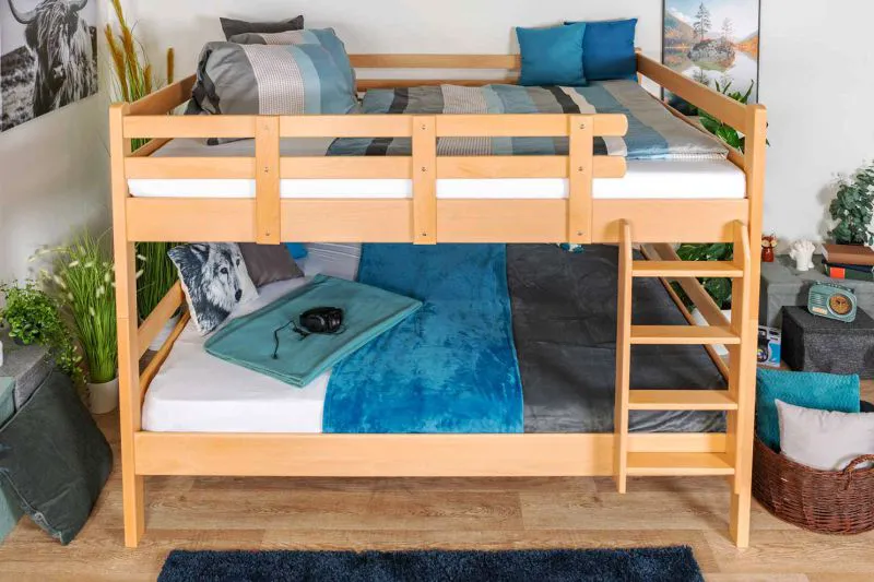 Jugendetagenbett 160 x 190 cm | Massivholz: Buche | Natur Lackiert | umbaubar in 2 Einzelbetten | Premium-Qualität | inkl. Rollroste Abbildung