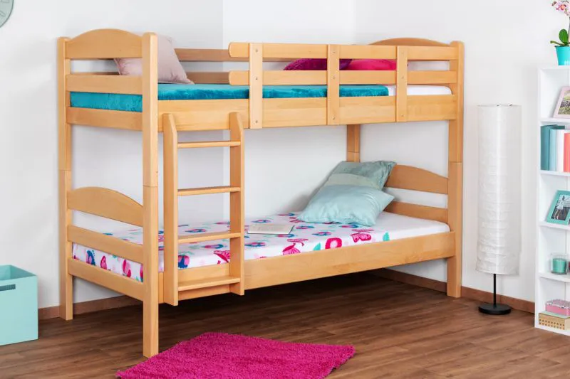 Jugendstockbett 90 x 200 cm | Massivholz: Buche | Natur Lackiert | umbaubar in 2 Einzelbetten | Premium-Qualität | inkl. Rollroste Abbildung