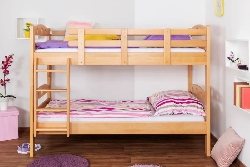 Kinderstockbett 90 x 200 cm | Massivholz: Buche | Natur Lackiert | umbaubar in 2 Einzelbetten | Premium-Qualität | inkl. Rollroste Abbildung