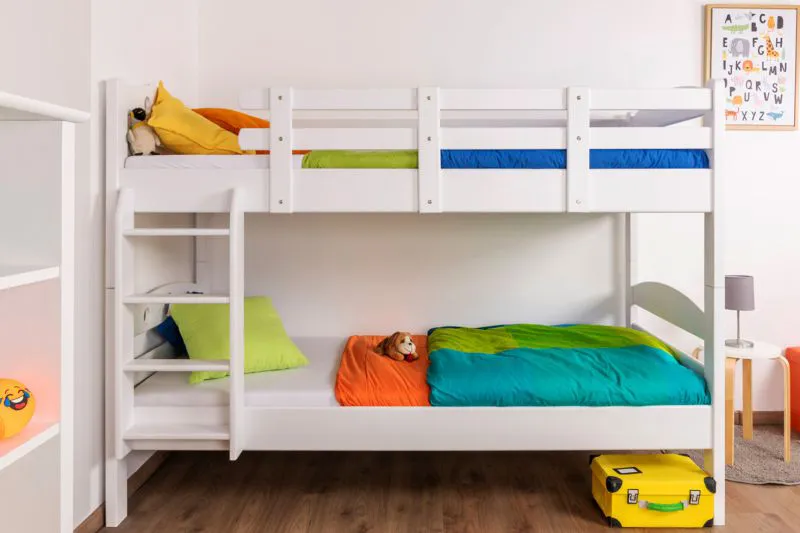 Jugendetagenbett 90 x 200 cm | Massivholz: Buche | Weiß Lackiert | umbaubar in 2 Einzelbetten | Premium-Qualität | inkl. Rollroste Abbildung