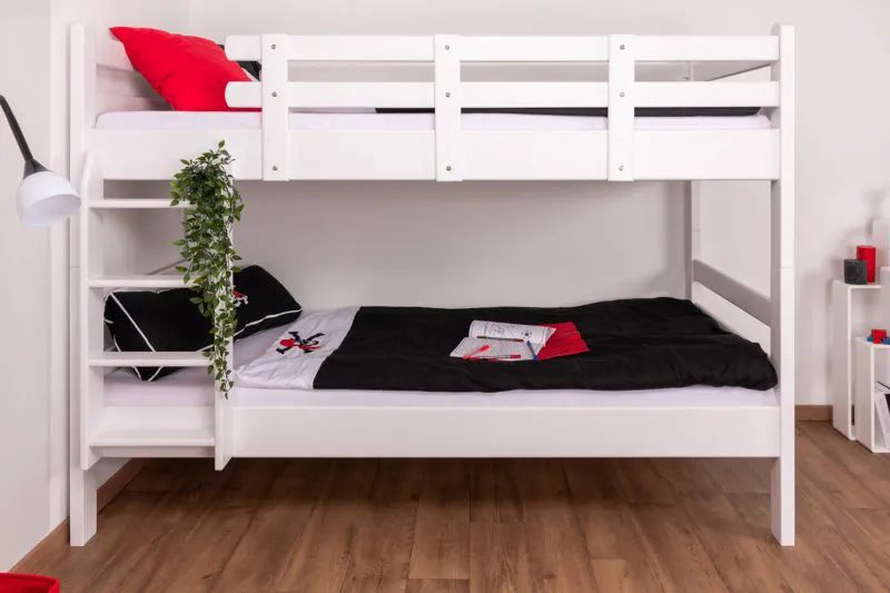 Jugendetagenbett 90 x 200 cm | Massivholz: Buche | Weiß Lackiert | umbaubar in 2 Einzelbetten | Premium-Qualität | inkl. Rollroste Abbildung