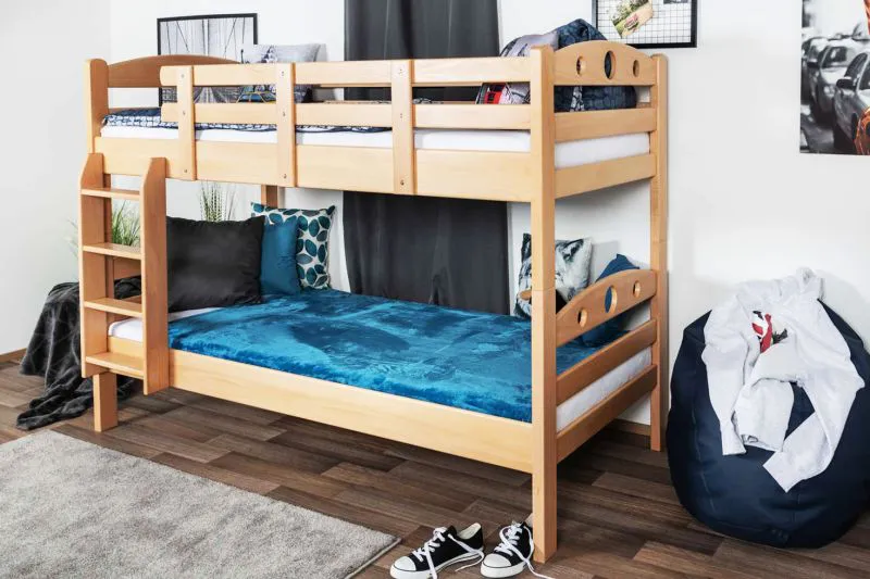 Jugendetagenbett 90 x 190 cm | Massivholz: Buche | Natur Lackiert | umbaubar in 2 Einzelbetten | Premium-Qualität | inkl. Rollroste Abbildung