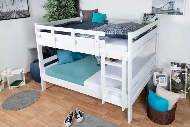 Doppelstockbett für Jugendliche 160 x 200 cm | Massivholz: Buche | Weiß Lackiert | umbaubar in 2 Einzelbetten | inkl. Rollroste Abbildung