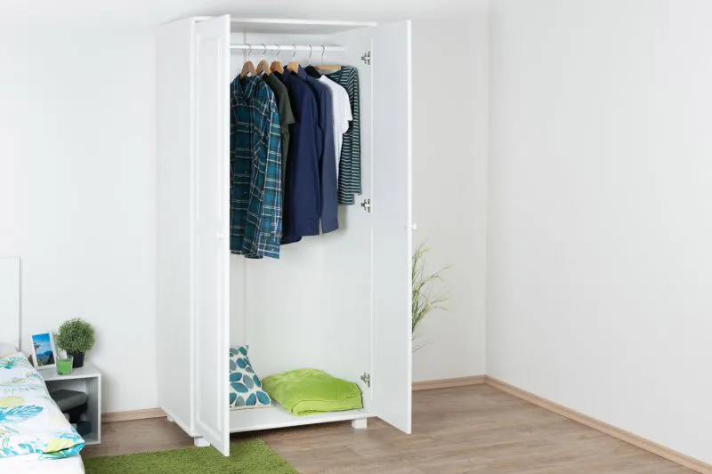 90 cm breiter Kleiderschrank mit 2 Türen | Farbe: Weiß Abbildung