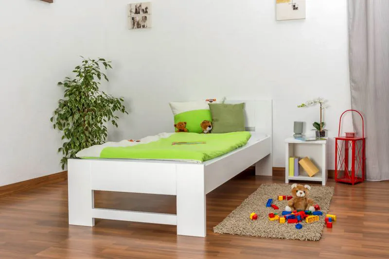Kinderbett 90 x 200 cm | Massivholz: Buche | Weiß Lackiert Abbildung
