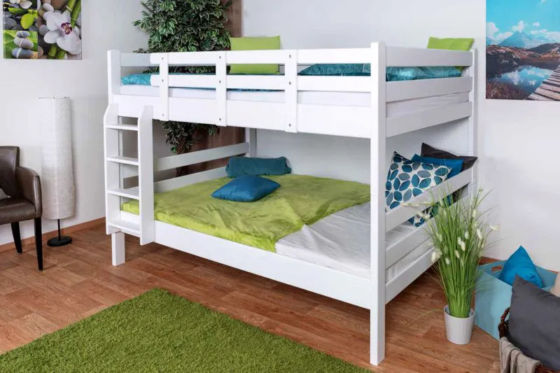 Etagenbett für Kinder 140 x 200 cm | Massivholz: Buche | Weiß Lackiert | umbaubar in 2 Einzelbetten | inkl. Rollroste Abbildung