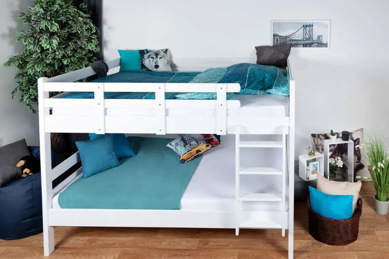 Weißes Doppelstockbett mit Doppelbetten 160 x 200 cm | Massivholz: Buche | umbaubar in zwei Einzelbetten | inkl. Rollroste Abbildung