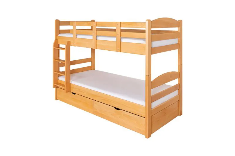 Etagenbett mit Stauraum / 2 Schubladen für Jugendliche 90 x 200 cm | Massivholz: Buche | Natur Lackiert | umbaubar in 2 Einzelbetten | Premium-Qualität | inkl. Rollroste Abbildung