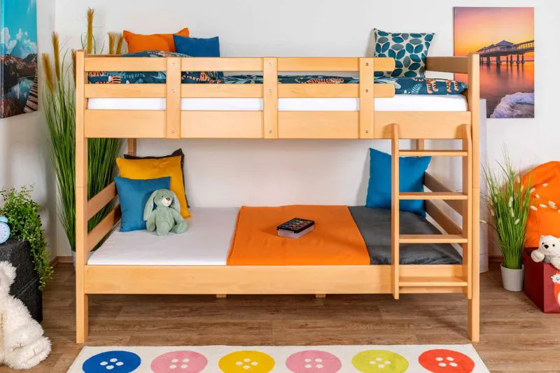 Etagenbett für Jugendliche 120 x 190 cm | Massivholz: Buche | Natur Lackiert | umbaubar in 2 Einzelbetten | inkl. Rollroste Abbildung