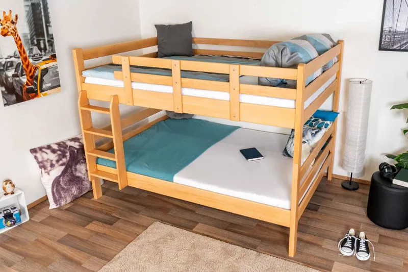 Stockbett für Kinder 140 x 200 cm | Massivholz: Buche | Natur Lackiert | umbaubar in 2 Einzelbetten | inkl. Rollroste Abbildung